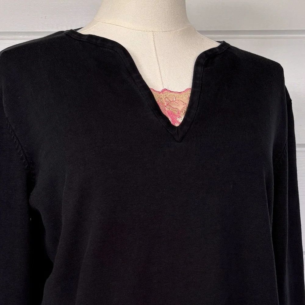 Lauren Ralph Lauren Silk Sweater L V-Neck 3/4 Sleeve Fine Knit Gauge Classic 90s